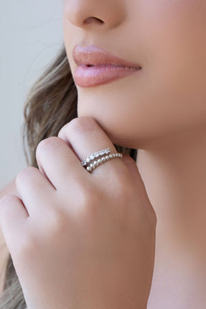 Anel Ajustável Cravejado Cristal Tamanho G Ródio Branco