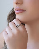 Anel Ajustável Cravejado Cristal Tamanho G Ródio Branco