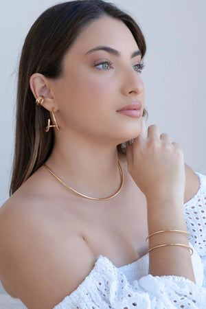 Brinco Meia Argola Fio Liso 4.2 cm Banhado a Ouro 18K