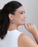 Brinco Argola Tubo Três Filetes 4.3 cm Ródio Branco