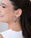 Brinco Argola Tubo Três Filetes 4.3 cm Ródio Branco