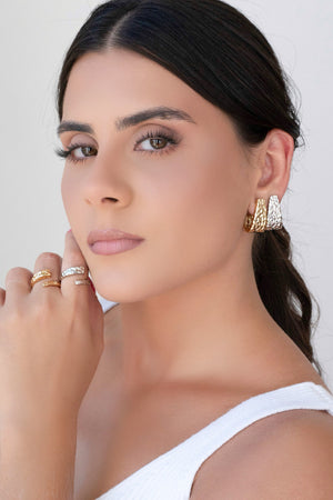 Anel Ajustável Orgânico Tamanho M Ródio Branco