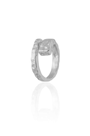 Anel Ajustável Orgânico Tamanho M Ródio Branco