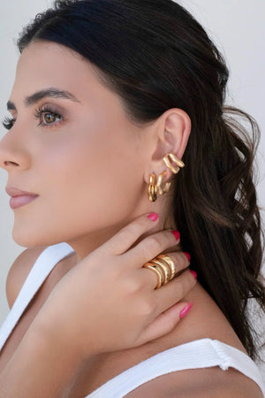 Anel Ajustável Três Filetes Liso Tamanho P Banhado a Ouro 18K