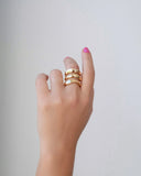 Anel Ajustável Três Filetes Liso Tamanho P Banhado a Ouro 18K