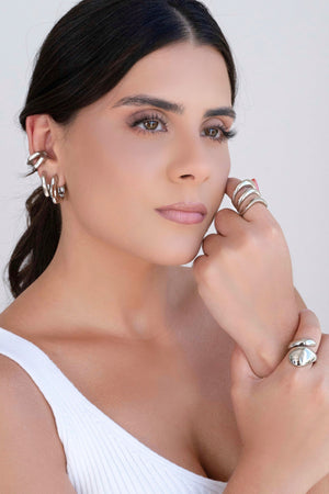 Anel Ajustável Três Filetes Liso Tamanho P Ródio Branco