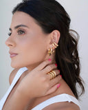 Anel Ajustável Três Filetes Liso Tamanho M Banhado a Ouro 18K