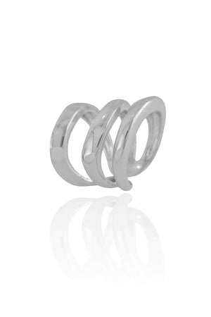 Anel Ajustável Três Filetes Liso Tamanho M Ródio Branco