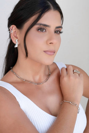 Choker Elos Ovais Ródio Branco