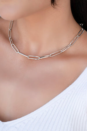 Choker Elos Ovais Ródio Branco