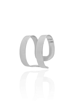 Anel Ajustável Dois Filetes Liso Tamanho G Ródio Branco