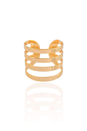 Anel Ajustável Filetes Liso Tamanho M Banhado a Ouro 18K