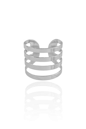 Anel Ajustável Filetes Liso Tamanho M Ródio Branco