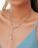 Gargantilha Elos Ovais Gota Zircônia Ródio Branco