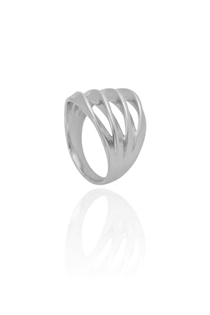 Anel Filetes Torcidos Tamanho 12 Ródio Branco