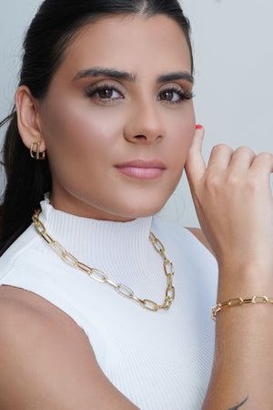 Gargantilha Elos Ovais 9 mm Banhado a Ouro 18K