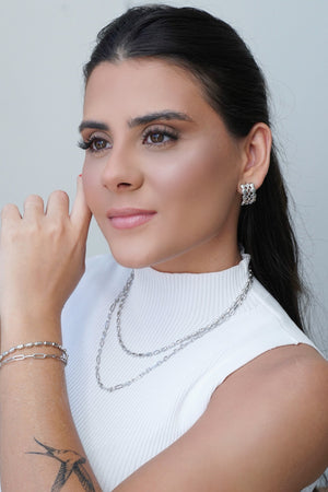 Gargantilha Dupla Elos Canutilhos Ovais com Detalhes Ródio Branco