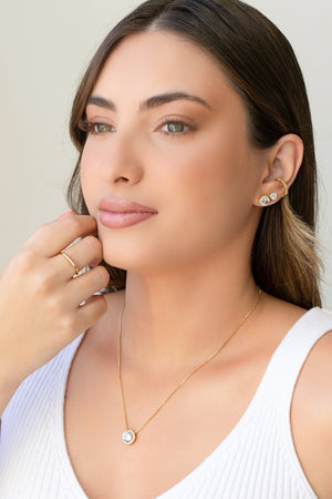 Conjunto Ponto de Luz Cravejado Cristal Banhado a Ouro 18K