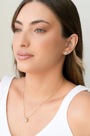 Conjunto Ponto de Luz Cravejado Cristal Banhado a Ouro 18K