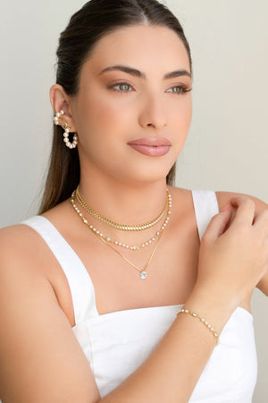 Gargantilha Veneziana Ponto de Luz Cristal Banhado a Ouro 18K