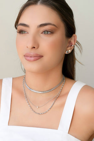 Choker Malha Listrada Ródio Branco