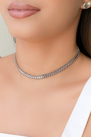 Choker Malha Listrada Ródio Branco
