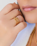 Anel Filetes Bolinhas Pontos de Luz Cristal Tamanho 16 Banhado a Ouro 18K