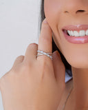 Anel em X Cravejado Zircônia Tamanho 21 Ródio Branco