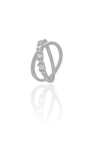 Anel em X Cravejado Zircônia Tamanho 21 Ródio Branco