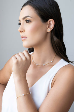 Brinco Pérola Achatada 8 mm Banhado a Ouro 18K