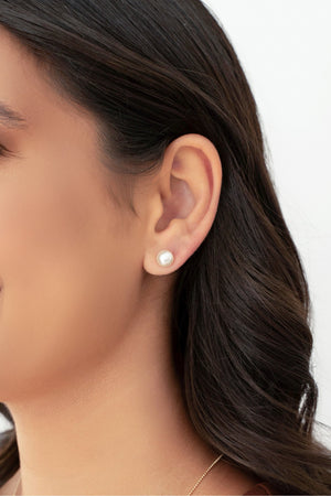 Brinco Pérola Achatada 8 mm Banhado a Ouro 18K