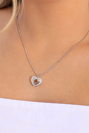 Gargantilha Coração Filho Menino Cravejado Cristal Ródio Branco - 45 cm