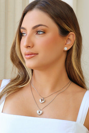 Gargantilha Coração Filho Menina Cristal Ródio Branco - 45 cm