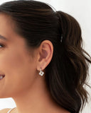 Brinco Argola Click Flor Cravejado Zircônia 1.7 cm Ródio Branco