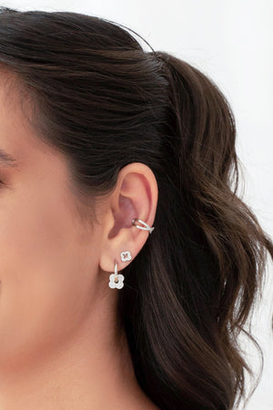 Brinco Argola Click Flor Cravejado Zircônia 1.7 cm Ródio Branco