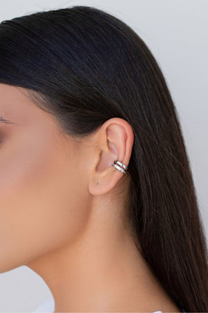 Piercing Dois Filetes Cravejado Cristal Ródio Branco