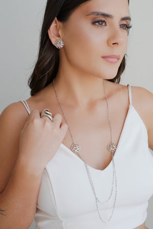 Brinco Redondo Entrelaçado Vazado Ródio Branco