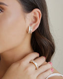 Ear Hook Retângulos Cravejado Cristal Banhado a Ouro 18K