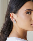 Ear Hook Retângulos Cravejado Cristal Ródio Branco