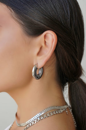 Brinco Argola Click Redonda Lisa 2.7 cm Ródio Branco