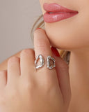 Anel Ajustável Orgânico Vazado Tamanho M Ródio Branco