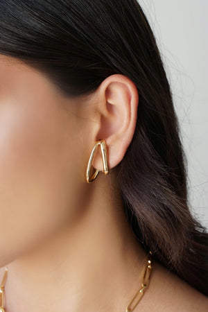 Ear Hook Dois Filetes Lisos Banhado a Ouro 18K