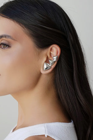 Ear Cuff Triângulos Lisos Ródio Branco