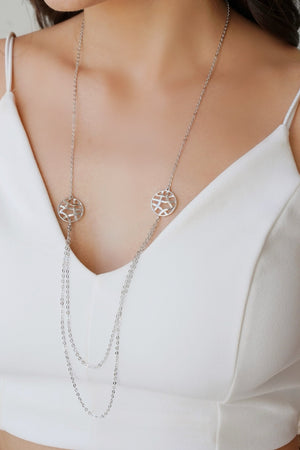 Gargantilha Longa Elos Americanos Redondo Entrelaçado Ródio Branco