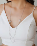 Gargantilha Longa Elos Americanos Redondo Entrelaçado Ródio Branco