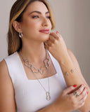 Gargantilha Longa Veneziana Pingente Orgânico Vazado Ródio Branco