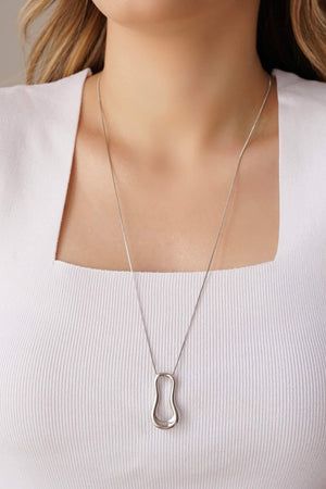 Gargantilha Longa Veneziana Pingente Orgânico Vazado Ródio Branco