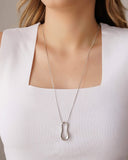 Gargantilha Longa Veneziana Pingente Orgânico Vazado Ródio Branco