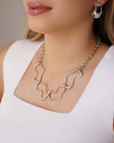 Gargantilha Elos Portugueses Orgânico Vazado Ródio Branco