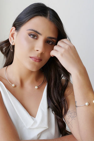 Bracelete Pérolas Ródio Branco